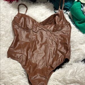 Brown Faux Leather Bodysuit